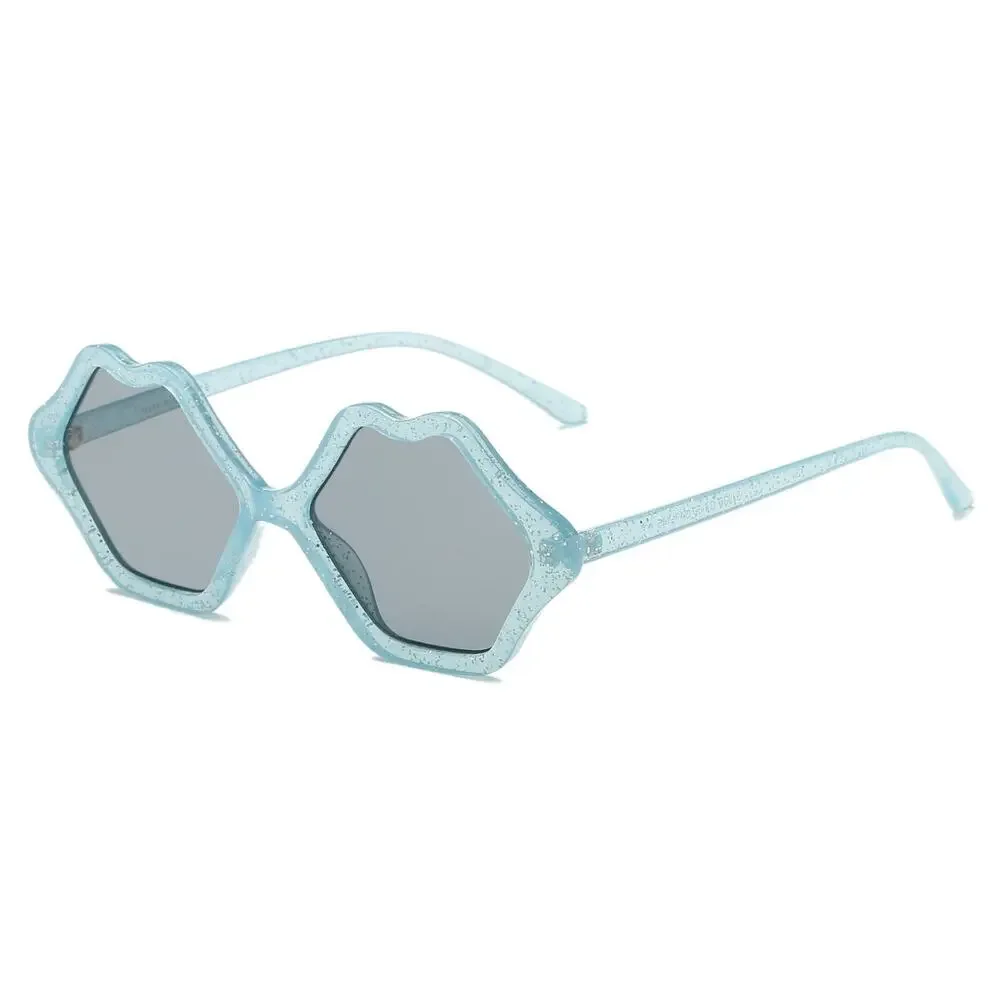 Womens Light Blue Lip Shape Sunglasses Gray Lenses Novelty Retro